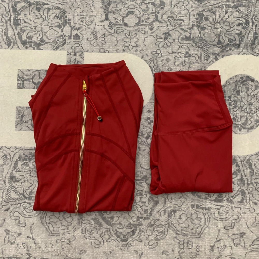 Lululemon Define Jacket Leggings Set Women 4 Red Gold Zip Activewear NWT - Picture 14 of 14